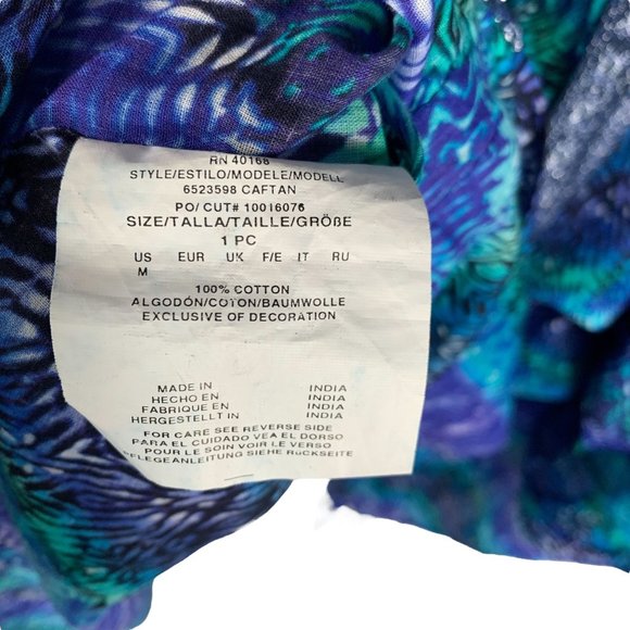 Miraclesuit Blue Curacao Caftan 100% Cotton Ikat Swimwear Cover Up Size M - Picture 5 of 11